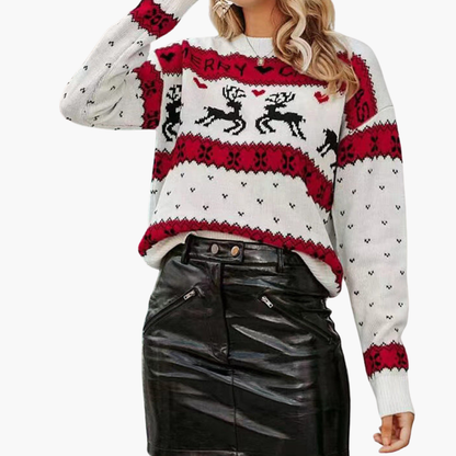 Damen Weihnachtspullover mit Rentier und Schneeflockenmuster 2