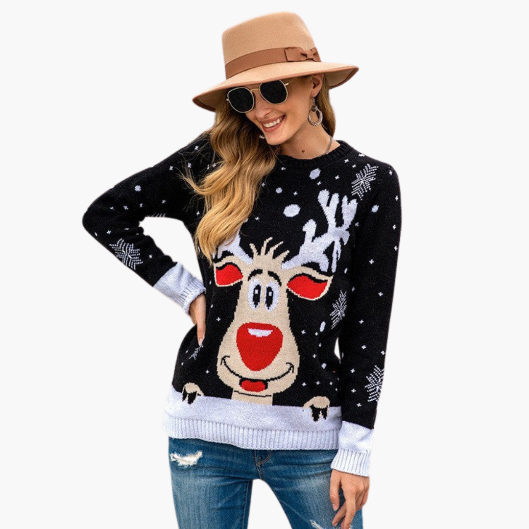 Damen Weihnachtspullover mit Rentier und Schneeflockenmuster 2