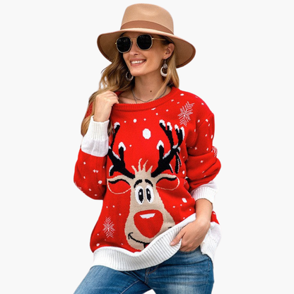 Damen Weihnachtspullover mit Rentier und Schneeflockenmuster 3