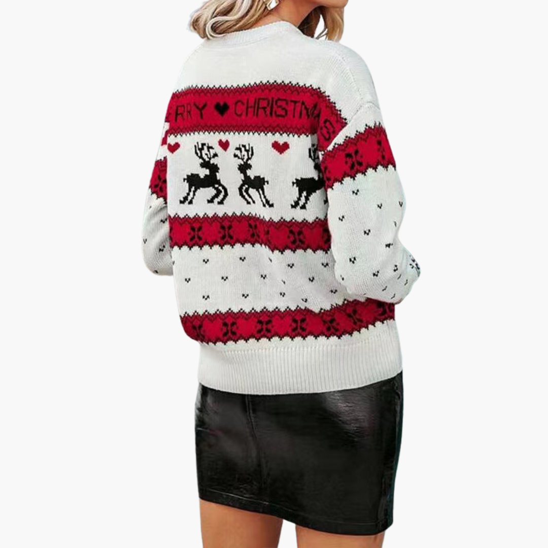 Damen Weihnachtspullover mit Rentier und Schneeflockenmuster 3