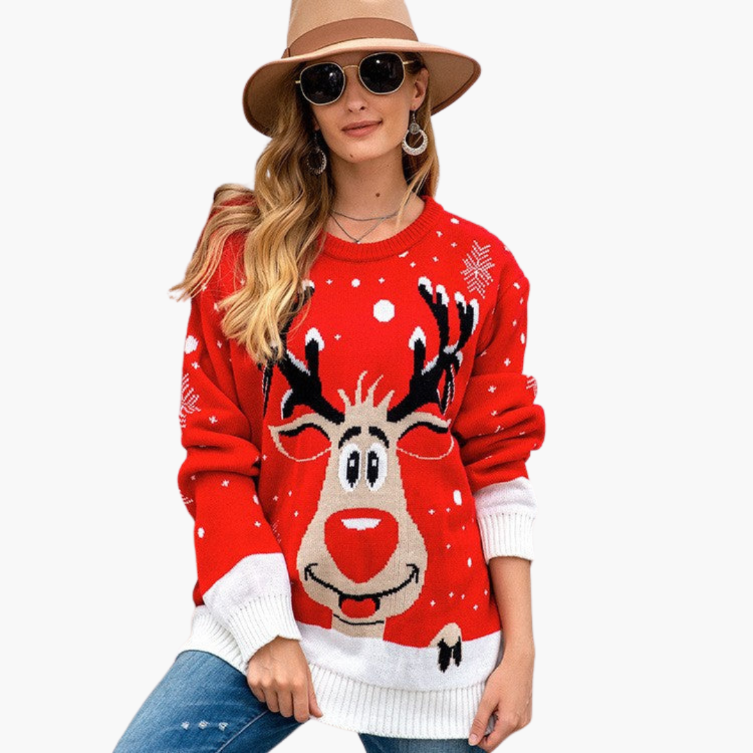 Damen Weihnachtspullover mit Rentier und Schneeflockenmuster 4