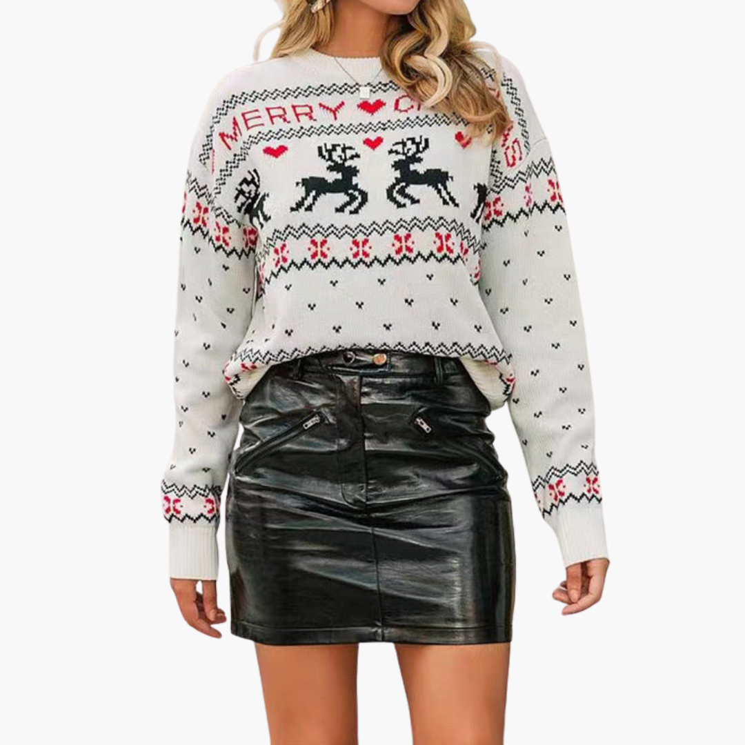 Damen Weihnachtspullover mit Rentier und Schneeflockenmuster 4