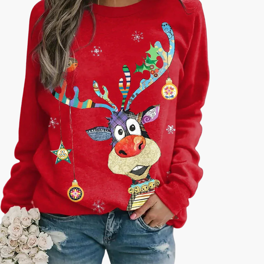 Damen Weihnachtspullover mit Rentier und Schneemann-Print 0