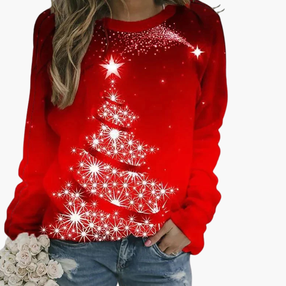 Damen Weihnachtspullover mit Rentier und Schneemann-Print 2