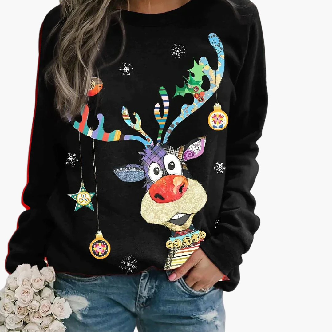 Damen Weihnachtspullover mit Rentier und Schneemann-Print 3