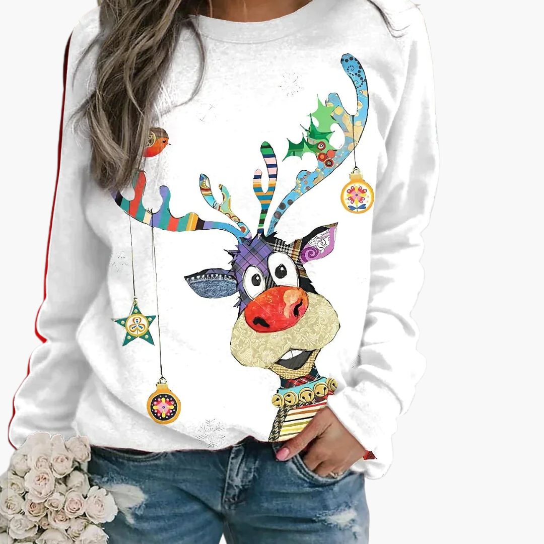Damen Weihnachtspullover mit Rentier und Schneemann-Print 4