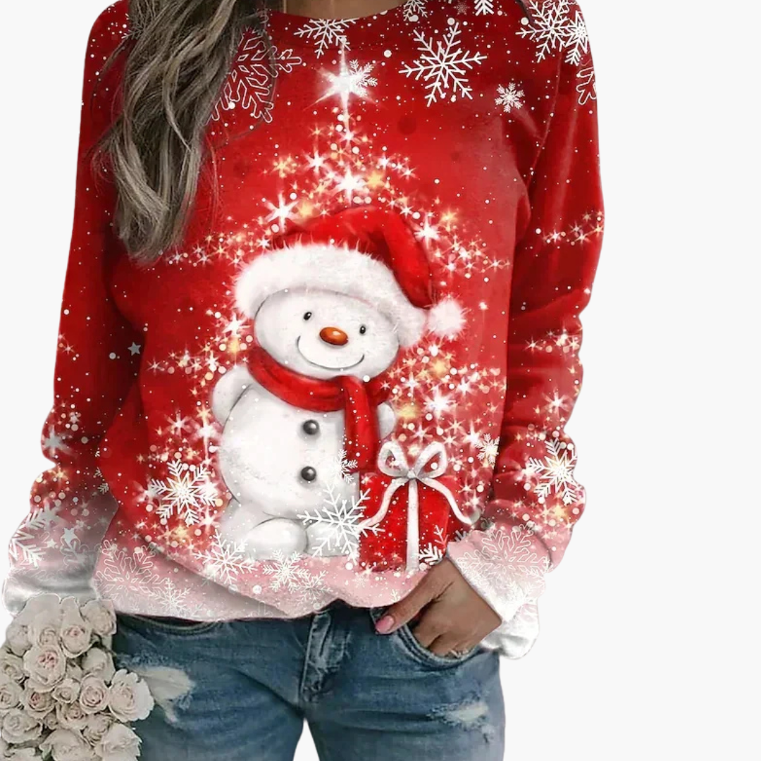 Damen Weihnachtspullover mit Rentier und Schneemann-Print 5