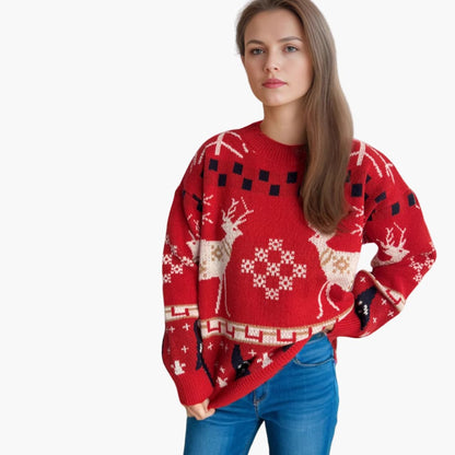 Damen Weihnachtspullover mit Rentiermuster im Oversized-Stil 0