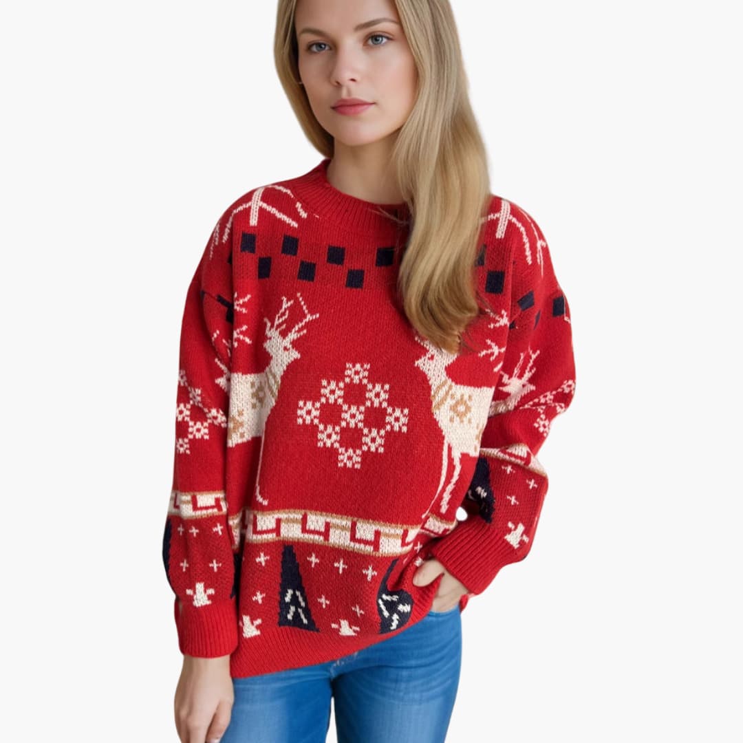 Damen Weihnachtspullover mit Rentiermuster im Oversized-Stil 1