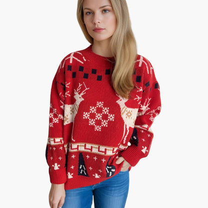 Damen Weihnachtspullover mit Rentiermuster im Oversized-Stil 1
