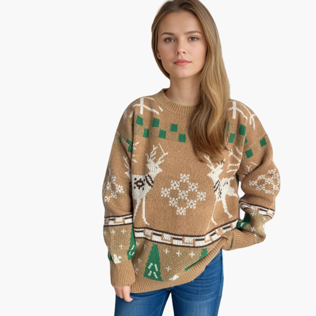 Damen Weihnachtspullover mit Rentiermuster im Oversized-Stil 2