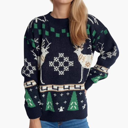 Damen Weihnachtspullover mit Rentiermuster im Oversized-Stil 3