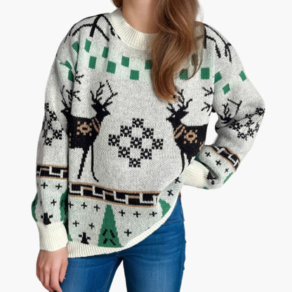 Damen Weihnachtspullover mit Rentiermuster im Oversized-Stil 4