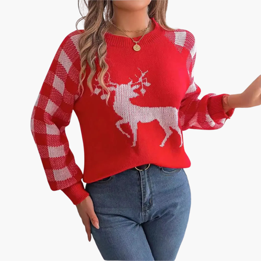 Damen Weihnachtspullover mit Rundhalsausschnitt und Strickoberfläche 0
