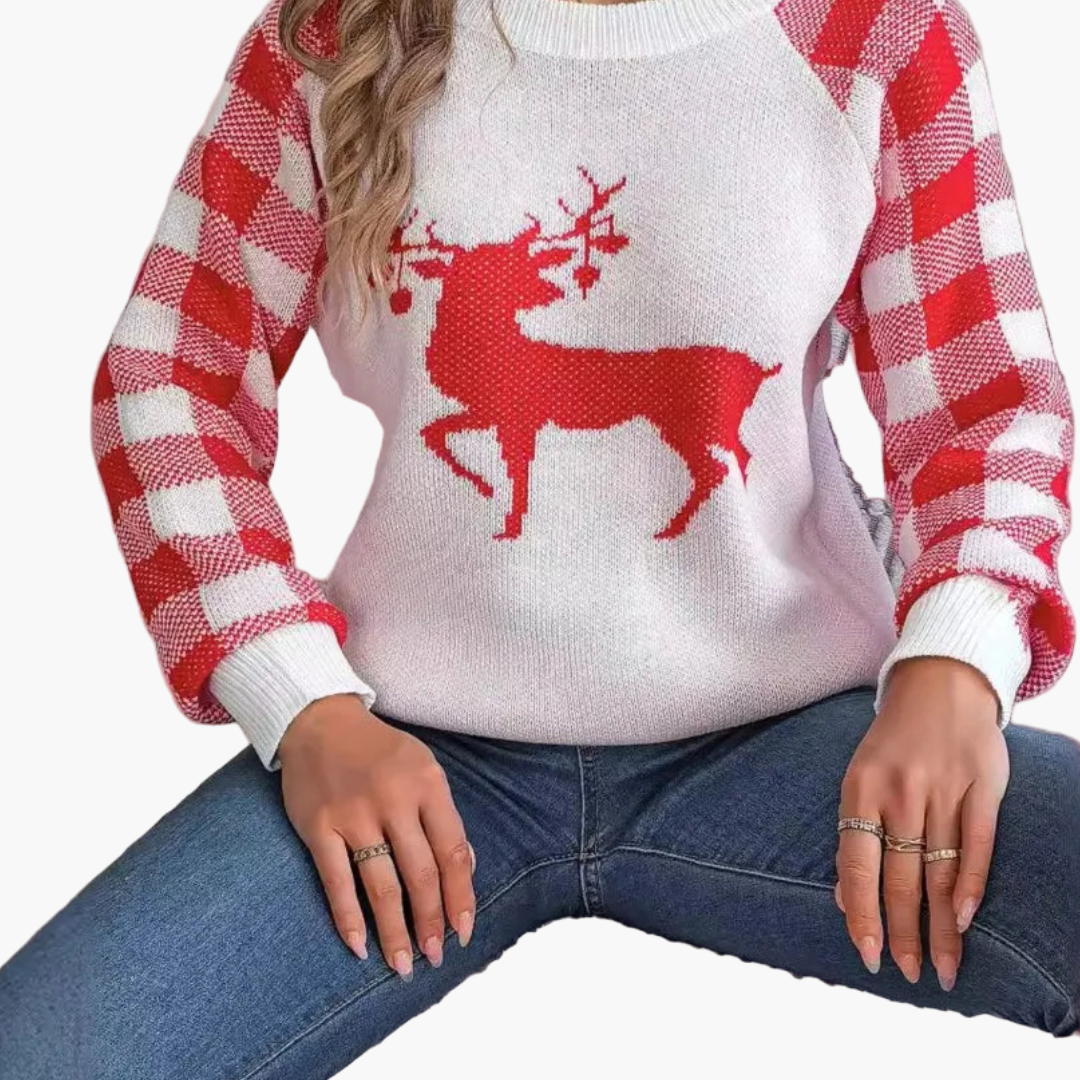 Damen Weihnachtspullover mit Rundhalsausschnitt und Strickoberfläche 1