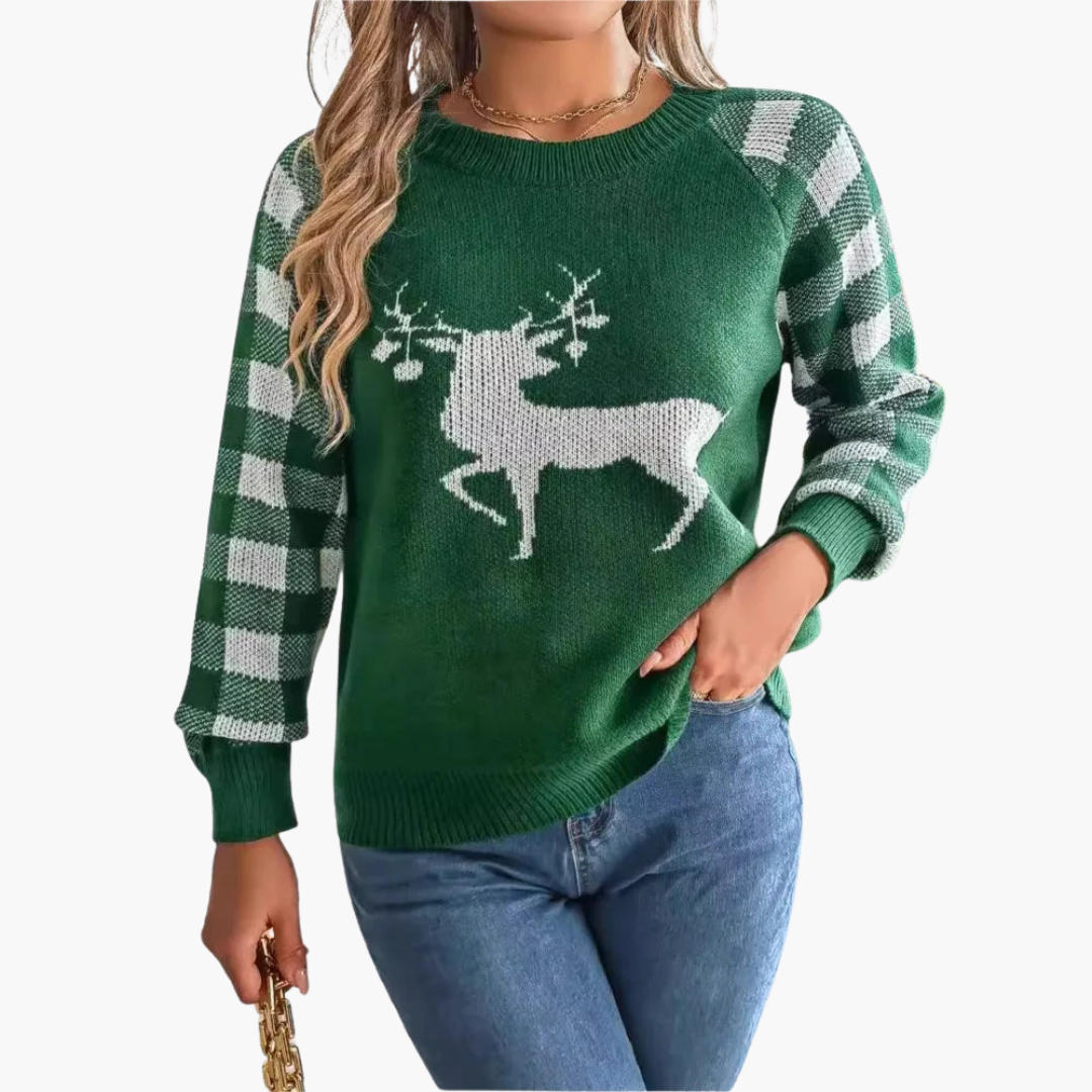 Damen Weihnachtspullover mit Rundhalsausschnitt und Strickoberfläche 2