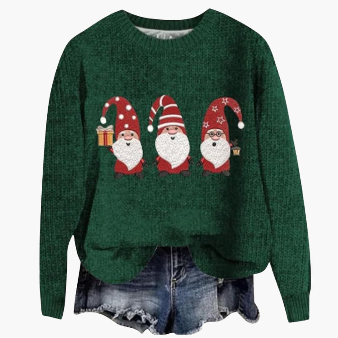 Damen Weihnachtspullover mit Santa Motiv und geripptem Saum 4