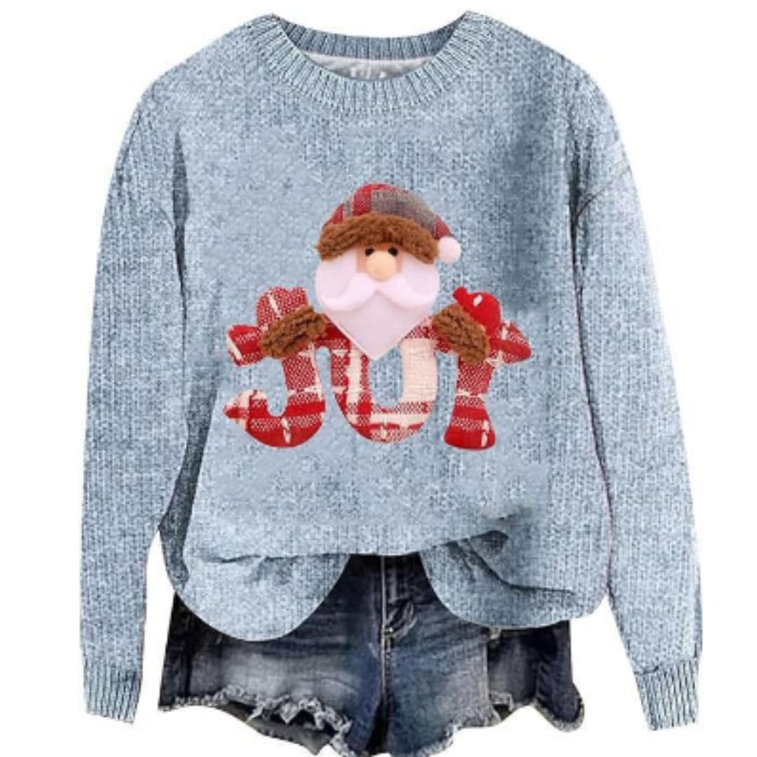 Damen Weihnachtspullover mit Santa Motiv und geripptem Saum 5