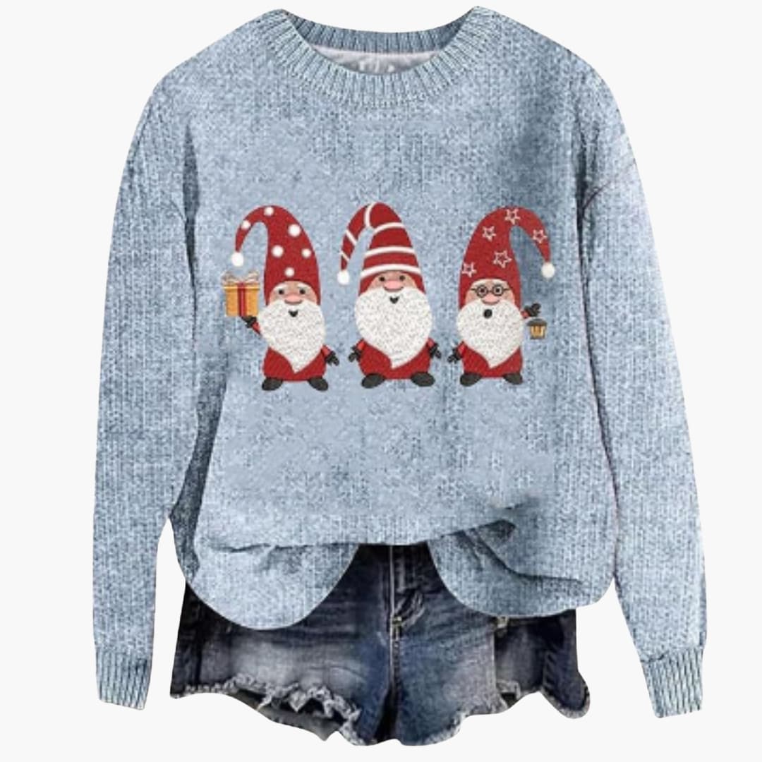 Damen Weihnachtspullover mit Santa Motiv und geripptem Saum 6