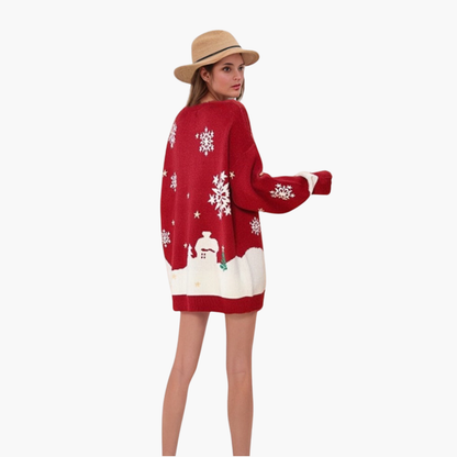 Damen Weihnachtspullover mit Schneemann und Tannenbaum Motiv 2