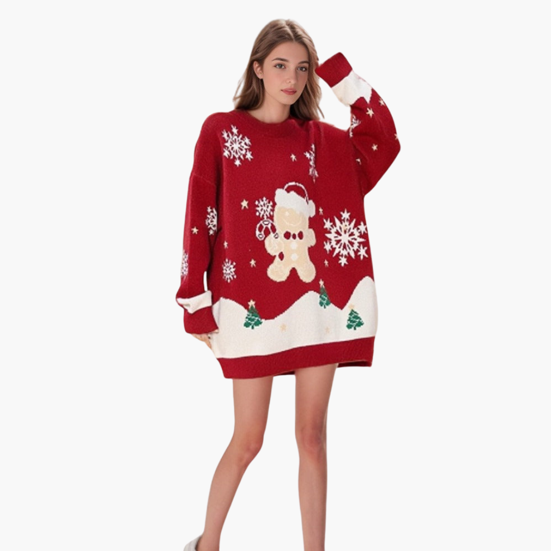Damen Weihnachtspullover mit Schneemann und Tannenbaum Motiv 4