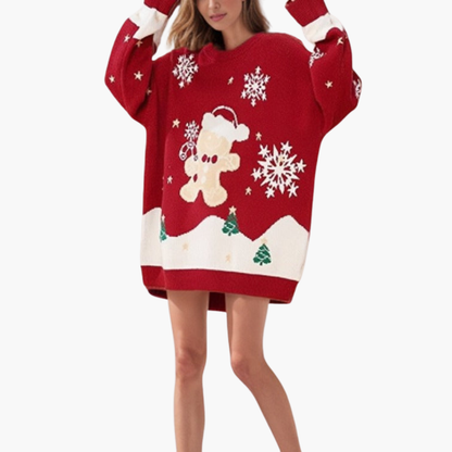 Damen Weihnachtspullover mit Schneemann und Tannenbaum Motiv 5