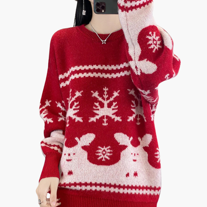 Damen Weihnachtspullover mit Strickmuster und Rundhals 1