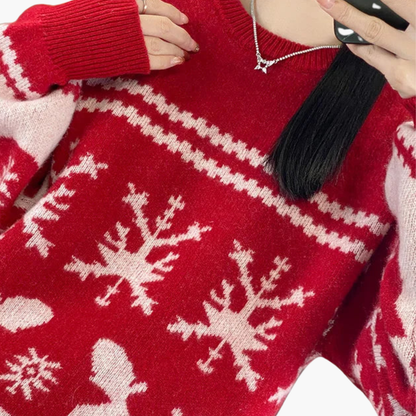 Damen Weihnachtspullover mit Strickmuster und Rundhals 2