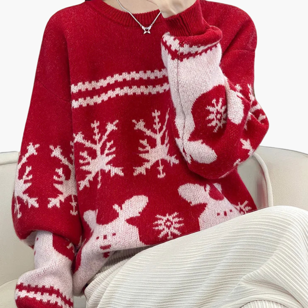 Damen Weihnachtspullover mit Strickmuster und Rundhals 3