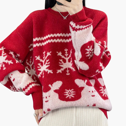 Damen Weihnachtspullover mit Strickmuster und Rundhals 4