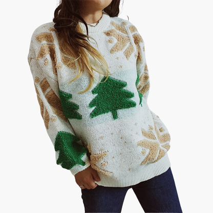 Damen Weihnachtspullover mit Tannenbaum- und Schneeflockenmotiv 2