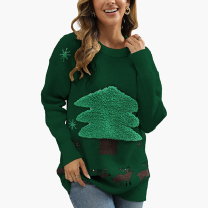 Damen Weihnachtspullover mit Tannenbaum und Schneeflockenmotiv 4