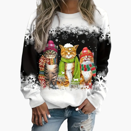 Damen Weihnachtspullover mit drei Katzen 0
