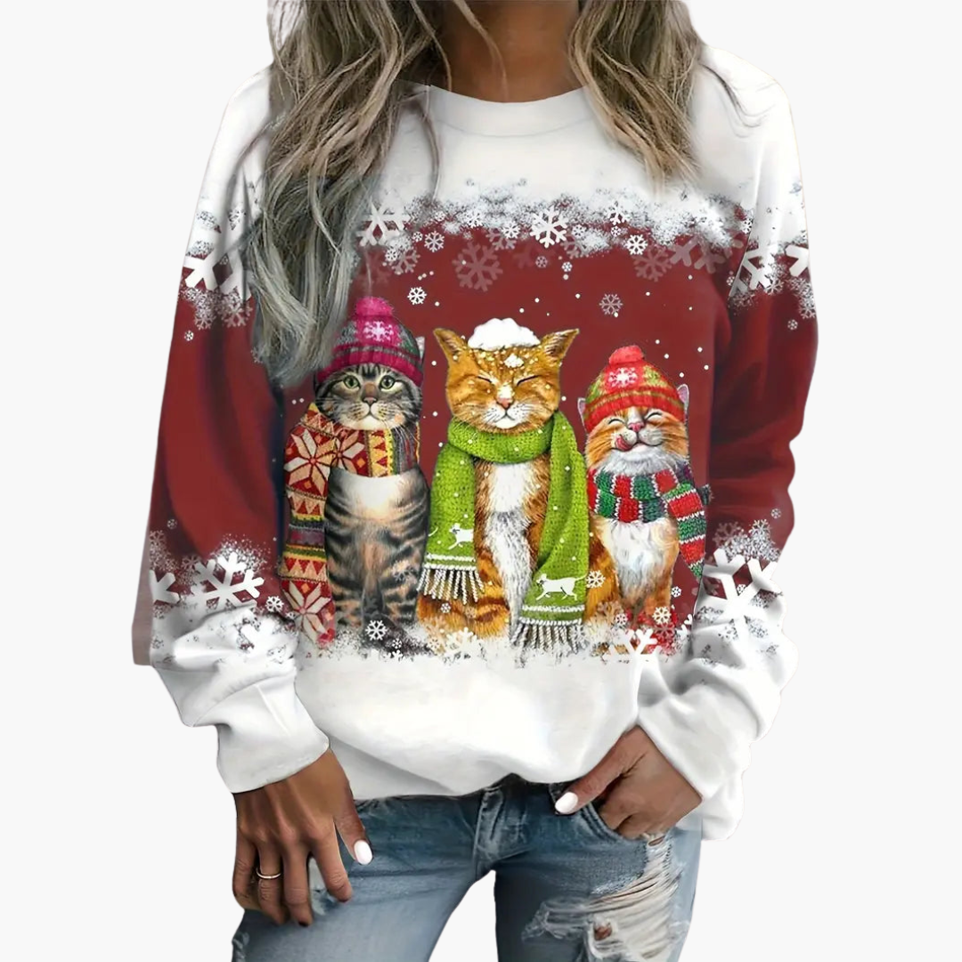 Damen Weihnachtspullover mit drei Katzen 1