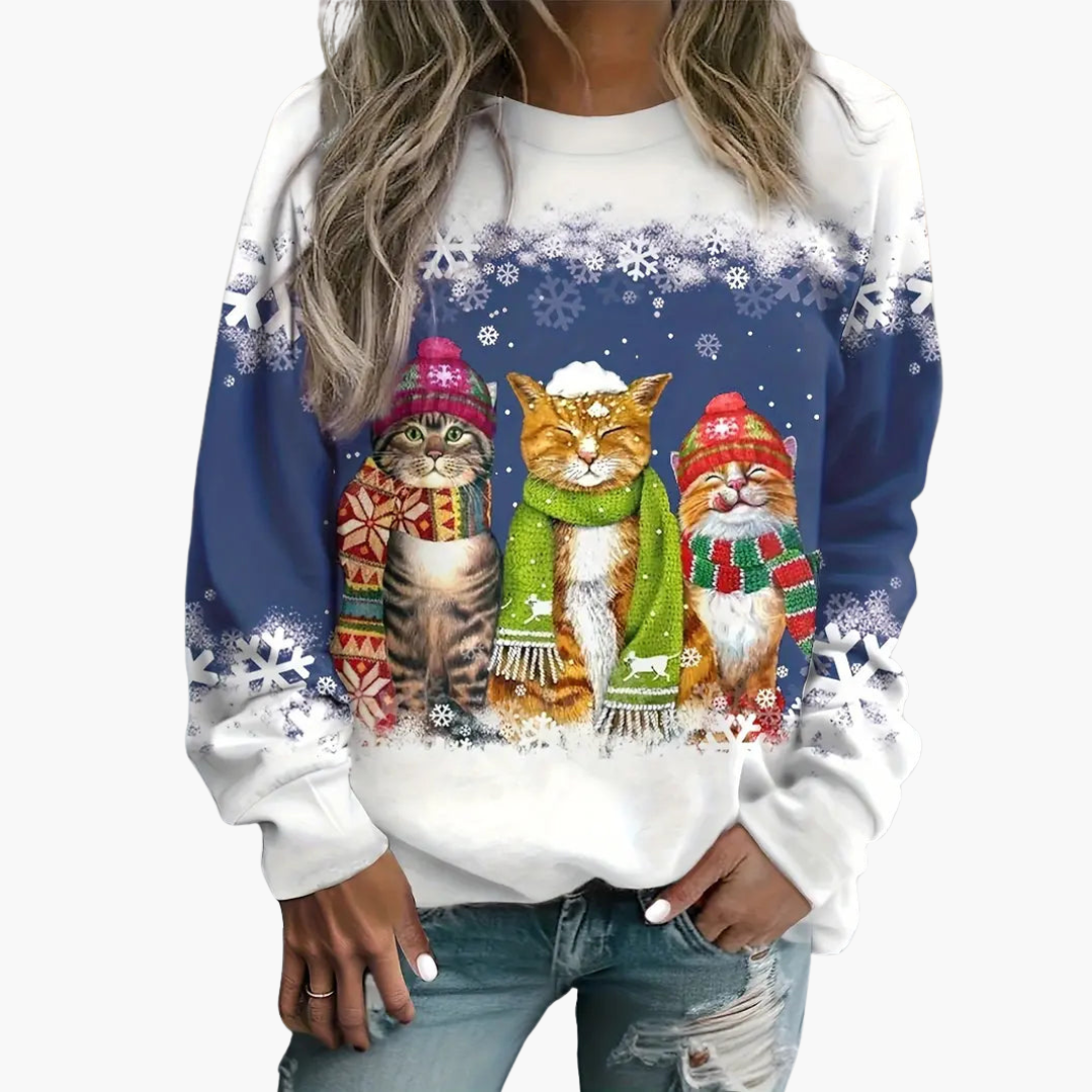 Damen Weihnachtspullover mit drei Katzen 2
