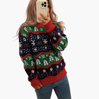 Damen Weihnachtspullover mit festlichem Muster 1