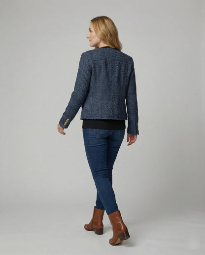 Damen Latzhose Baggy Strukturiert mit Boucléjacke und Zierknöpfen