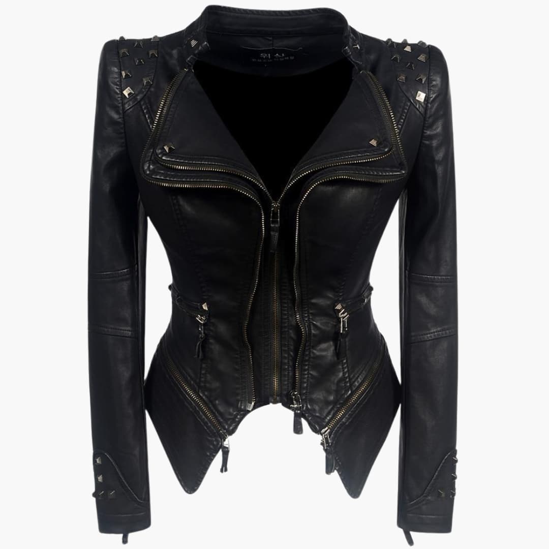 Damen jacke mit Reißverschluss vorne und Nieten Details 0