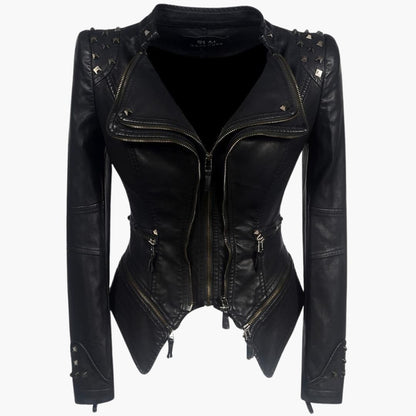 Damen jacke mit Reißverschluss vorne und Nieten Details 0