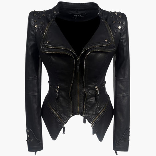 Damen jacke mit Reißverschluss vorne und Nieten Details 0