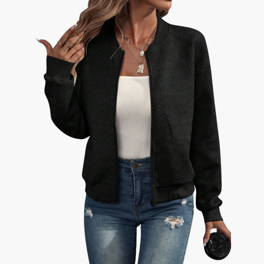 Damen jacke mit geripptem Saum und durchgehendem Frontreißverschluss 0