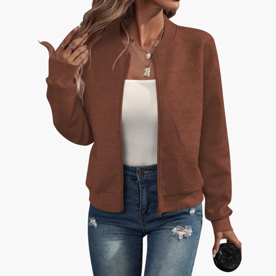 Damen jacke mit geripptem Saum und durchgehendem Frontreißverschluss 1