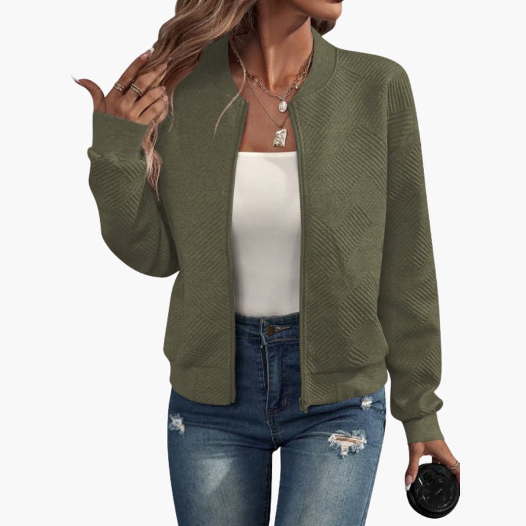 Damen jacke mit geripptem Saum und durchgehendem Frontreißverschluss 3
