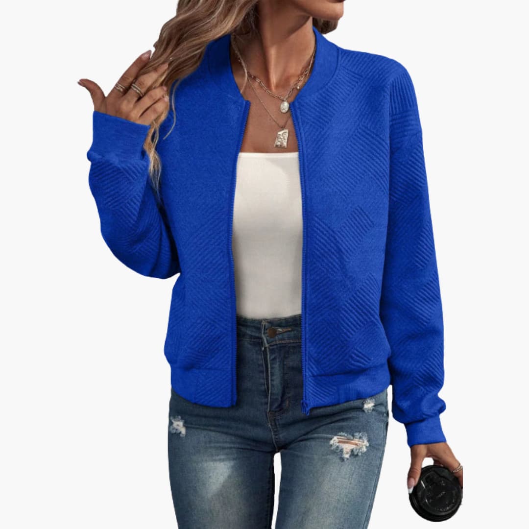 Damen jacke mit geripptem Saum und durchgehendem Frontreißverschluss 4