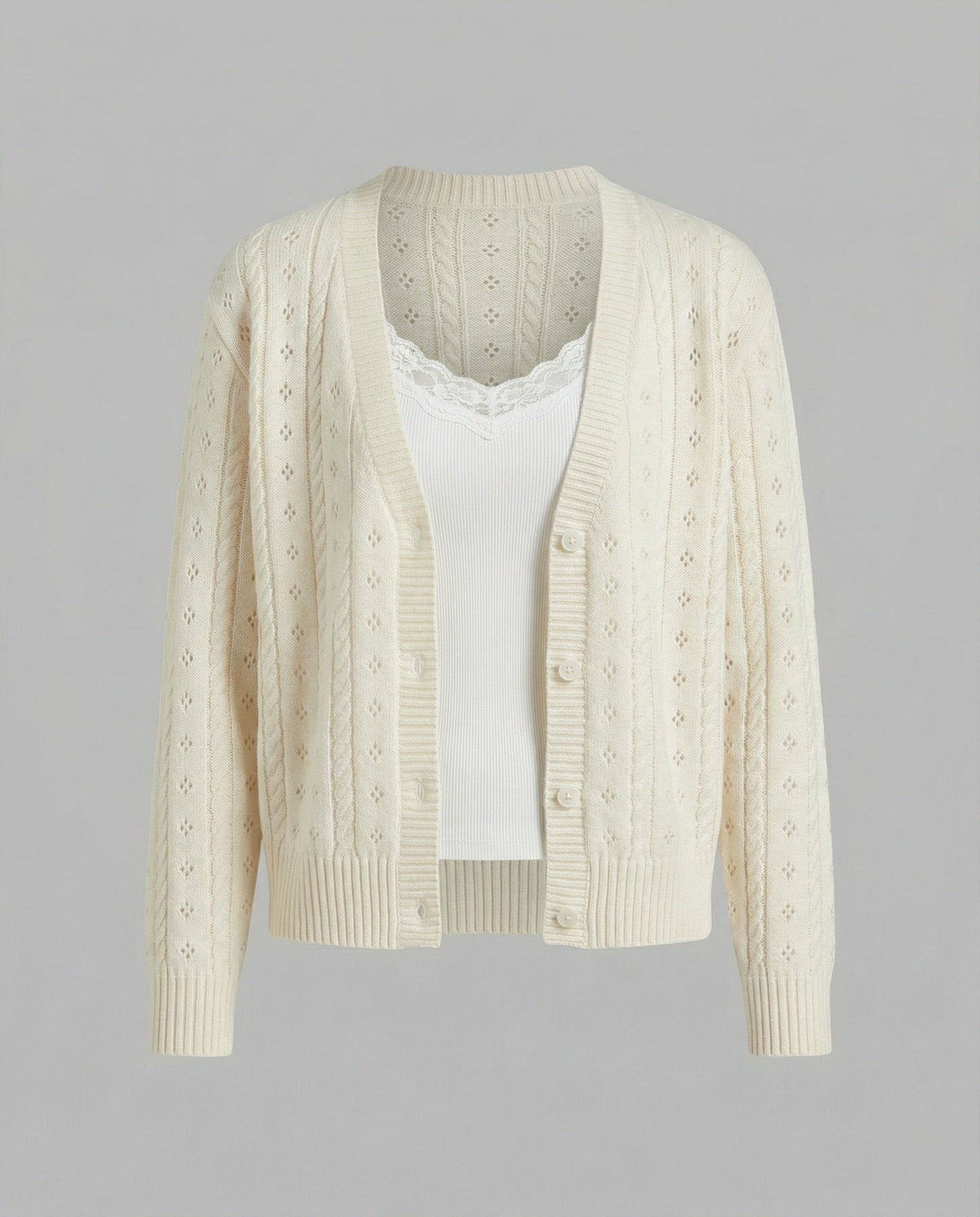 Strickcardigan Damen Hüftlang Perlmuttknöpfe Glamour