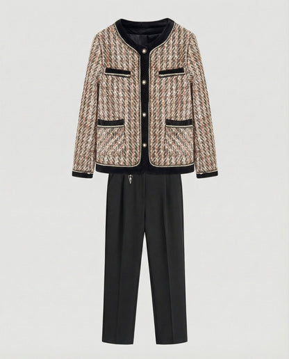 Herren Blazer Tweed Bouclé mit Samtbesatz schmal