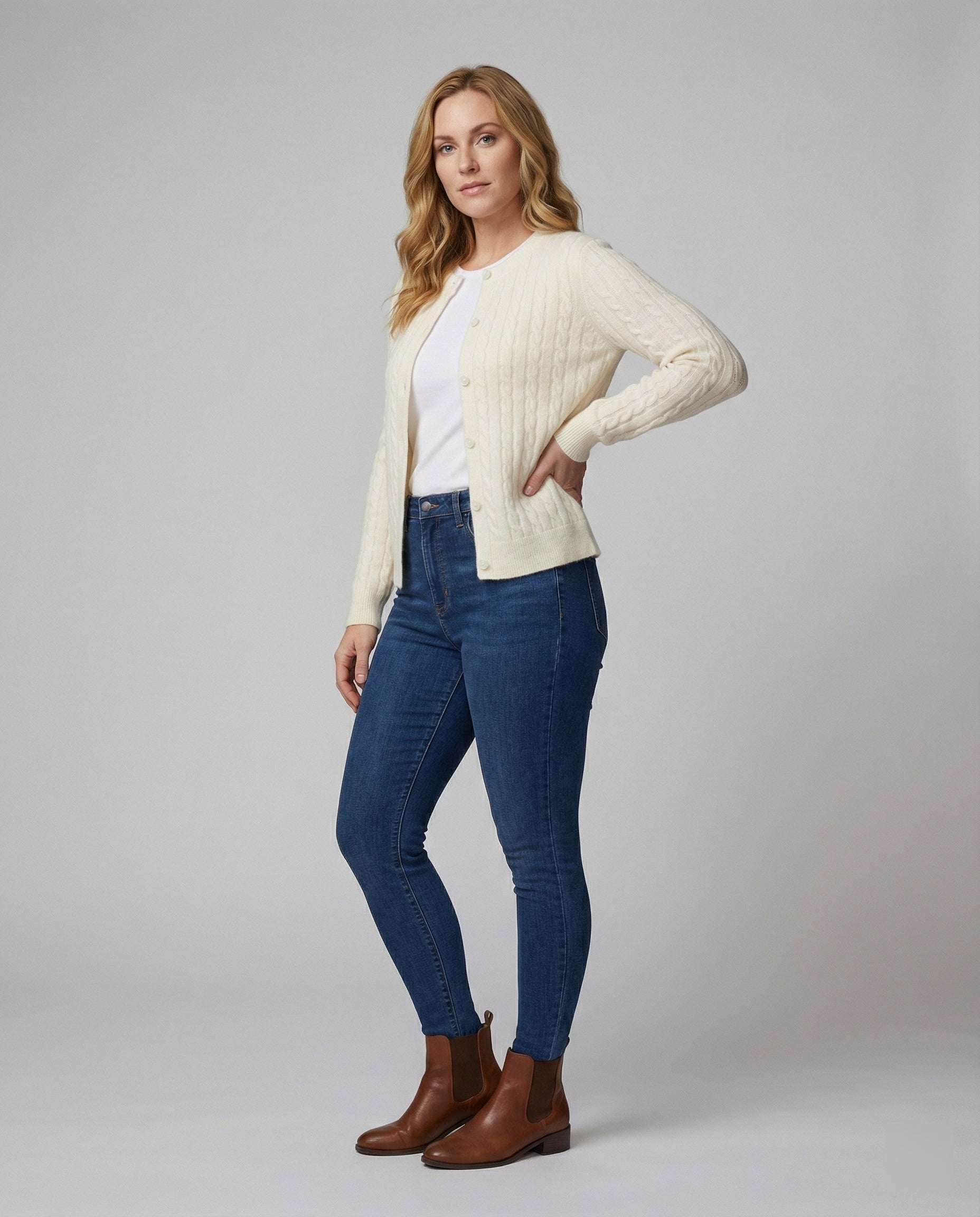 Weicher Zopfstrick Cardigan Damen Rundhals Modern - BerlinGlamour