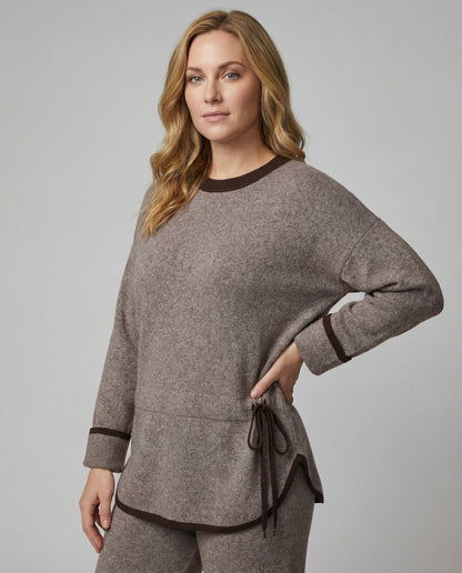 Frauen Zweiteiler Rundhals Weite Hose Kordelzug Elegant