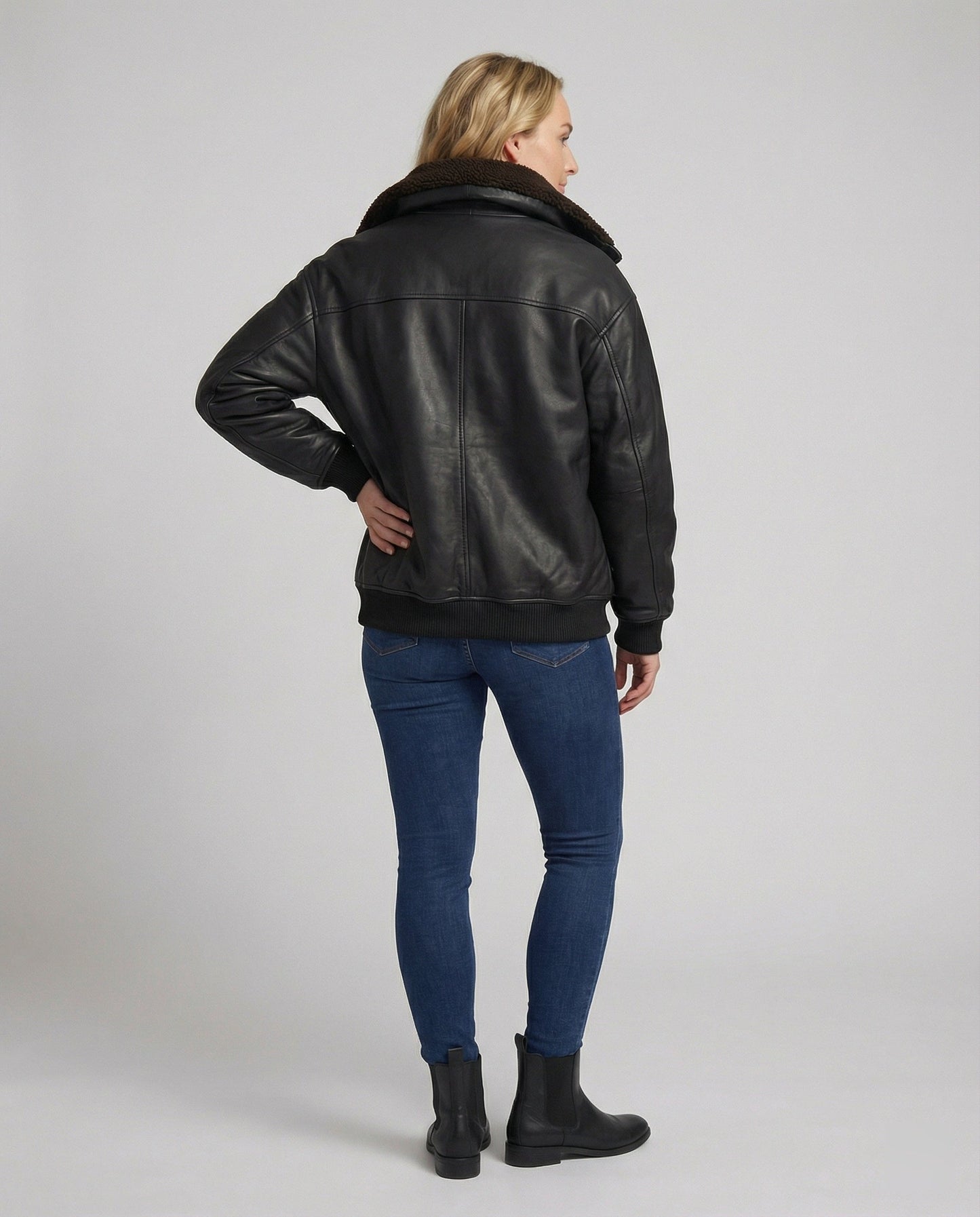 Extraweite Lederjacke Frauen Warm gefüttert Plüsch-Innenfutter