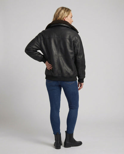 Extraweite Lederjacke Frauen Warm gefüttert Plüsch-Innenfutter